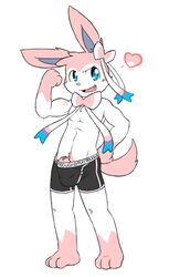 anthro bulge clothing flexing heart male male_only muscles nintendo oob penis penis_tip pokemon poking_out sheath solo sylveon underwear video_games