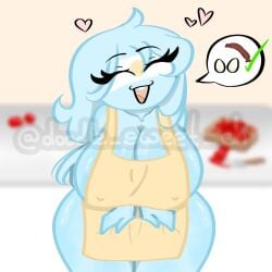 apron apron_only argentina_(countryhumans) big_breasts breasts cleavage countryhumans countryhumans_girl doodle_sweet_ch female female_focus female_only hair nipples open_mouth solo solo_female solo_focus speech_bubble thick_thighs thighs tongue