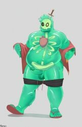 1boy absurdres bara bare_pectorals big_belly black_male_swimwear black_sclera colored_sclera colored_skin doug_(monster_prom) erection fat fat_man green_skin hawaiian_shirt highres kee74219 looking_at_viewer male_focus male_only male_swimwear male_swimwear_pull monster_boy monster_prom no_male_underwear object_through_head one_eye_closed open_clothes open_shirt pectorals penis seductive_smile see-through shirt shirt_partially_removed short_shorts shorts slime_boy slippers smile solo standing sword_in_head tareme uncensored undressing