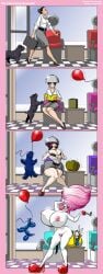 absurdres before_and_after bimbofication breast_expansion breasts canine clown clownification comic femsub happy_trance high_heels huge_breasts jacques00 pink_hair pubic_hair transformation western