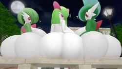 3females 3girls ass_bigger_than_head big_ass big_breasts breasts_bigger_than_head dra111_(artist) dragon316 female female_focus gallade gardevoir kirlia looking_at_another looking_back looking_down pokemon pokemon_(species) pov pov_male showing_ass showing_off thick_thighs white_body