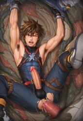 ai ai_art ai_assisted ai_generated anal anal_sex armpit_hair armpits arms_behind_head brown_hair gay gay_anal hands_behind_head male male_only male_rape_victim monster monster_on_human monster_on_male monster_rape raped ripped_clothing spiky_hair