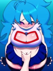 belly big_breasts blue_hair cleavage pinkbobatoo pov skiddioop sky_(friday_night_funkin) squishy_belly stereodaddy