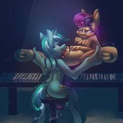 2014 anthro ass blue_eyes bonbon_(mlp) cunnilingus cutie_mark drooling duo equine female friendship_is_magic fur hair hooves horn horse libido lyra_heartstrings_(mlp) mammal musical_instrument my_little_pony open_mouth oral piano pony pussy saliva sex spread_legs spreading tongue unicorn vaginal_penetration yellow_eyes