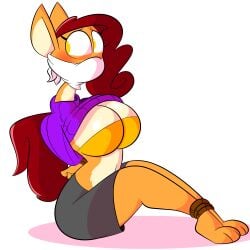 ankles_tied arms_behind_back arms_tied_behind_back bondage cleavage cloth_gag clothing_lift furry gag gagged miniskirt persimmon_(tempson) purple_sweater sweater tempson weasel