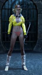 1girls 3d artist_name cindy_aurum crop_top_jacket crowbar daz_studio female final_fantasy final_fantasy_xv full_body jacket panties pink_panties shirt_and_panties sija_art solo yellow_jacket
