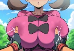 1boy 1boy1girl 1girls ai_generated alternate_breast_size big_breasts breasts breasts_bigger_than_head dark-skinned_female dark_skin facing_viewer female game_freak gloves huge_breasts lactation large_breasts male male/female milking mullon nintendo nipples novelai pokemon pokemon_(anime) pokemon_(game) pokemon_journeys pokemon_xy pov pov_hands satoshi_(pokemon) shauna_(pokemon) top_heavy