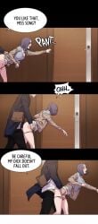 1boy1girl blue_hair functionally_nude manhwa silent_war text_bubble walking_sex