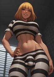 1futa ai_generated ass balls big_ass big_breasts big_breasts big_butt big_hips big_penis blonde_futa blonde_hair blush bob_cut breasts breasts brown_eyes bulge bulge_through_clothing cleavage crazy crazy_girl crazy_smile dick dickgirl eyebrows eyelashes flaccid from_below futa_only futanari grin grinning grinning_at_viewer indoors intersex large_breasted_futa large_breasts lips lipstick long_hair looking_at_viewer makeup medium_hair medium_penis midorikawa_hana musk narrow_waist narrowed_eyes navel nose pants penis prison prison_cell prison_clothes prison_school prisoner realistic_breast_size revealing_clothes seductive_smile shirt short_hair smell smile smile_at_viewer smiley_face smirk smooth_balls smooth_penis smooth_skin smug solo solo_dickgirl solo_focus solo_futa standing striped striped_clothing taker_pov testicles velonix wide_hips yellow_hair