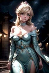2025 ai_generated black_eyebrows blonde_female blonde_girl blonde_hair_female blue_dress blue_eyes deviantart female meta nintendo not_porn one_eye_visible orange_cheeks princess_rosalina quantumreel silver_crown star_earrings super_mario_bros. unknown_place