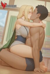 1boy 1girls 2d ai_generated ass big_ass big_breasts blonde_hair breasts dark_skinned_male erophoenix female female_focus full_body huge_breasts japanese_clothes male milf naruto naruto_(series) nude older_woman pale_skinned_female patreon_username penis ponytail sex smile straight sweat thick thick_thighs tsunade uncensored vaginal_penetration