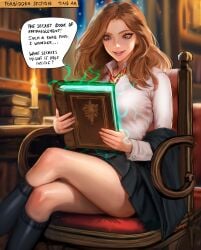 blimaxxx blush book comic comic_page comic_panel female female_focus female_only happy harry_potter hermione_granger high_resolution hogwarts reading