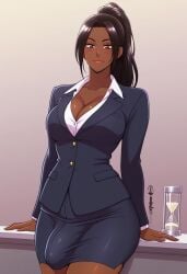 1futa 2d ai_generated anasheya_(style) black_hair blondshell brown_eyes bulge buttons civitai cleavage closed_mouth collared_shirt cowboy_shot cup dark-skinned_futanari dark_skin dress_shirt erection_under_clothes formal formal_wear futa_only futanari gradient_background jacket long_hair miniskirt office_lady pencil_skirt penis shirt skirt skirt_suit solo standing suit teacher teacher_outfit