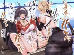 1futa 1girls ass astra_yao bar_censor big_breasts black_hair censor_bar censored closed_eyes clothed clothed_futa clothing dialogue ear_piercing earrings evelyn_chevalier female female_pubic_hair futa_on_female futanari huge_breasts huge_cock intersex japanese_text open_mouth open_smile penetration piercing piercings pubic_hair pussy sex sitting speech_bubble text thought_bubble vagina vaginal_insertion vaginal_penetration vaginal_sex vein veins veiny veiny_penis zad_orein zenless_zone_zero