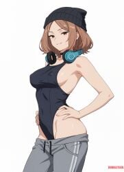 ai ai_assisted ai_generated anime anime_style edel frieren_beyond_journey's_end frieren_beyond_journey's_end_(ai_style) headphones jogging_pants swimsuit