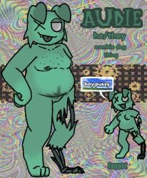 anthro audie_(audiht) audiht breasts canid canine exposed_breasts female genitals humanoid low_res male male_(lore) mammal model_sheet pubes pussy solo trans_(lore) trans_man_(lore) undead zombie