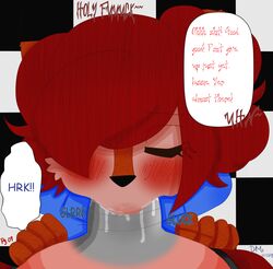 animatronic anthro blush closed_eyes color comic cute dark_background deepthroat discordmelody duo faceless_male fellatio female five_nights_at_freddy's foxy_(fnaf) freckles hair jasmine_ivory machine male mammal mechanical metal oral penis red_hair robot rodent saliva security sex squirrel straight