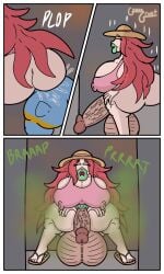 1boy1girl 1futa 2d 3_panel_comic anal_vore bathroom bathroom_stall big_ass big_balls big_breasts big_lips big_penis clemont closed_eyes clothed clothed_futa comic comic_page dress erection fart fart_fetish female futa_focus futa_on_male futanari green_lips green_lipstick guavagrunt huge_ass huge_balls huge_breasts huge_cock huge_lips intersex jumpsuit lips long_hair male nipples_visible_through_clothing oc open_mouth original_character overalls pokemon red_hair sandals sfx sitting sitting_on_person stain stained_walls sun_hat toilet toilet_use veiny_penis vore