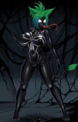 corruption female ferelia_ctesias living_clothes long_tongue miqo'te rikatsuky symbiote tentacle thick_thighs tongue