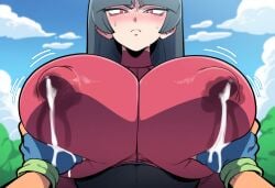 1boy 1boy1girl 1girls ai_generated alternate_breast_size big_breasts breasts breasts_bigger_than_head facing_viewer female frown game_freak gloves huge_breasts lactation large_breasts male male/female milking mullon nintendo nipples novelai pokemon pokemon_(anime) pokemon_(game) pokemon_journeys pokemon_rgby pov pov_hands sabrina_(pokemon) satoshi_(pokemon) top_heavy
