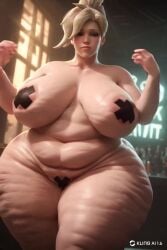 ai_generated armpit_crease armpit_fetish armpits beautiful belly blonde_hair bouncing_ass bouncing_breasts cellulite chubby_female excessive_cellulite fat_ass fat_butt golden_hour high_ponytail huge_nipples hyper hyper_ass hyper_breasts hyper_thighs mercy milf nipple_tape obese overwatch overwatch_2 shiny_skin sweat sweating sweaty tagme video