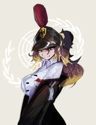 1female 1girl 1girls aschazm big_breasts breasts countryhumans countryhumans_girl female female_focus female_only germany_(countryhumans) looking_at_viewer multicolored_hair