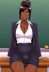 1futa ai_generated anasheya_(style) blondshell dark-skinned_futanari dark_skin erection_under_clothes formal futa_only futanari intersex office_lady solo tagme teacher teacher_outfit