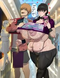 1boy 1girls bbw captainexcelsior chainsaw_man chubby chubby_female duo female functionally_nude male mitaka_asa plump revealing_clothes standing