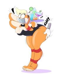 arms_behind_back black_leotard bondage bowtie breasts bugs_bunny cleavage disembodied_hand fur furry lola_bunny looney_tunes playboy_bunny rope_bondage serving_tray space_jam spanking tempson