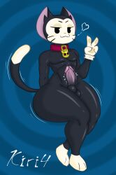 1boy balls black body face feline femboy fur furry gloves h kitzbr male paws penis smug solo white