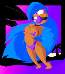 arms_behind_back big_hair bikini blue_hair bondage breasts buckteeth furry hands_tied hands_tied_behind_back harriet_(tempson) hedgehog purple_bikini tempson