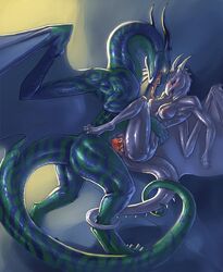 2014 against_wall anthro anthro_on_feral big_dom_small_sub blue_scales blush breast_lick breasts carrying digitigrade dragon duo female feral glowing glowing_eyes green_scales grey_scales horn interspecies licking long_tongue male nipples on_hind_legs open_mouth penetration penis precum pussy pussy_juice rakisha saliva saliva_string scalie sex sharp_teeth size_difference spines straight teeth thick_penis tongue tongue_out vaginal_penetration yellow_eyes zoophilia