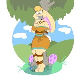 bianca_(spyro) bondage cleavage dress duct_tape duct_tape_gag furry rabbit rope rope_bondage spyro_the_dragon tempson tied_to_tree tied_up