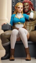 ai_generated blonde_hair boots breath_of_the_wild elf embrace female ganondorf green_eyes hyrule_warriors nintendo princess_zelda sex sexy sitting sitting_on_lap sitting_on_throne stockings the_legend_of_zelda the_legend_of_zelda:_breath_of_the_wild white_stockings zelda_(breath_of_the_wild)