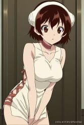 ai_generated ass breasts brown_hair covering covering_pussy cute dr.stone female female_focus female_only forest hands_on_lap legs medium_breasts pinku.ai revealing_clothes thighs vulnerable white_skin yuzuriha_ogawa