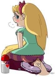 1boy 1girls ass big_penis blonde_female blonde_hair blue_eyes bottle clothed_female disney disney_channel disney_xd female long_hair looking_back penis pussy_juice sdf-rider star_butterfly star_vs_the_forces_of_evil striped_legwear sweat tongue_out unseen_male_face white_female