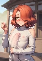 18+ 1boy 1femboy ai_generated attractive biting_lip cute cute_male embarrassed femboy feminine_body feminine_faced_male feminine_male freckles freckles_on_face freckles_on_shoulders grabbing_bulge hi_res highres holding_bulge hung_femboy hung_trap japanese_temple novelai penis_bigger_than_body penis_bulge penis_outline penis_to_chest public_indecency red_hair shoulder_cutout solo solo_femboy solo_male sweater thick_eyelashes thick_lips thick_outline thick_outlines tomgirl trap well_endowed youreyesonly