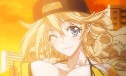 1girls abs animated animated athletic blonde_hair huge_breasts large_breasts micro_bikini sandy_bash suketto_sanjou!!