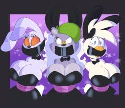 arms_behind_back bondage breasts chica_(fnaf) cleavage duct_tape duct_tape_gag five_nights_at_freddy's five_nights_at_freddy's:_security_breach furry playboy_bunny roxanne_wolf_(fnaf) tempson vanny_(fnaf) wolf