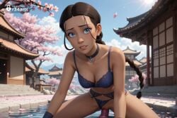 1boy 1boy1girl 1girls ai_generated architecture artist_name avatar_legends avatar_the_last_airbender biting_own_lip black_choker black_hair blue_bra blue_eyes blue_panties bra braid braided_ponytail breasts brown_hair cherry_blossoms choker cleavage clothing_aside collarbone cowgirl_position day dildo dildo_in_pussy dildo_insertion east_asian_architecture female forehead hi_res katara lingerie lips long_braid long_hair looking_at_viewer male medium_breasts mole mole_on_breast navel neck_bell nickelodeon nicktoons outdoors panties panties_aside parted_lips penis petals pov pussy r34arts sex sex_toy single_braid sky solo_focus straddling straight twitter_logo uncensored underwear underwear_only vaginal_insertion vaginal_masturbation vaginal_penetration vaginal_sex water