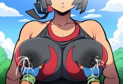 1boy 1boy1girl 1girls ai_generated alternate_breast_size big_breasts breasts breasts_bigger_than_head dark-skinned_female dark_skin facing_viewer female game_freak gloves huge_breasts lactation large_breasts male male/female milking mullon nintendo nipples novelai pokemon pokemon_(anime) pokemon_(game) pokemon_journeys pokemon_oras pov pov_hands satoshi_(pokemon) top_heavy zinnia_(pokemon)