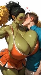 ai ai-created ai_art ai_assisted ai_generated big_breasts big_breasts big_breasts boobs_bigger_than_head breasts breasts female gigantic_breasts green green_body green_skin huge_boobs huge_breasts huge_breasts kissing monster_girl nerd orc orc_female orced tits_bigger_than_head