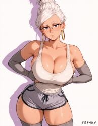 ai_generated ayase_seiko cleavage dandadan dolphin_shorts fr34ky gilf huge_breasts mature_female milf white_hair