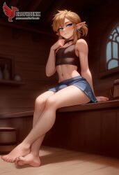 1boy 2d ai_generated ass barefeet big_ass crossdressing crossdressing_male erection erection_under_clothes erophoenix feet full_body link looking_at_viewer looking_back male male_focus navel nude otoko_no_ko pale_skinned_male patreon_username pointy_ears skirt smile soles solo solo_male sweat the_legend_of_zelda thick thick_thighs toes uncensored