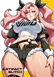 ai_generated artifactglitch big breasts cameltoe nicole_demara pink_hair viewed_from_below zenless_zone_zero