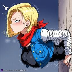 ahe_gao ai ai_generated android_18 blonde_female blonde_hair blonde_hair_female breasts dragon_ball_z female girl gothmaniac stuck_in_wall wall