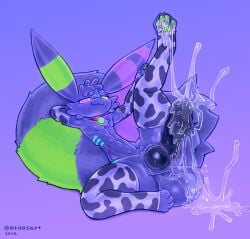abs absurd_res animal_print anthro armwear ass balls big_balls big_knot big_penis big_tail bodily_fluids canid canine clothing cow_print cum cum_on_balls cum_on_feet cum_on_ground cum_splatter deity dripping ejaculation erection excessive_cum excessive_genital_fluids excessive_precum feet fluffy fox genital_fluids genitals glistening glistening_genitalia glistening_penis glowing glowing_eyes green_pawpads hands_behind_head hi_res huge_cock hyper hyper_genitalia hyper_penis jewelry knot legwear looking_at_viewer lying male mammal necklace on_back otoos pawpads penis precum precum_drip precum_on_balls precum_on_ground precum_string purple_body raised_leg relaxing smile smirk smug solo sweat sweaty_balls sweaty_butt sweaty_genitalia sweaty_penis tail thigh_highs throbbing throbbing_balls throbbing_knot throbbing_penis titan_(dstitan) vein veiny_penis wet wet_clothing