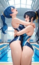 2girls ai_generated bearhug catfight female original original_characters pain pool swimming_pool swimsuit swimwear wrestling