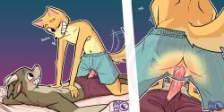 anthro av-15 blush blush_lines bodily_fluids bovid boxers_(clothing) boxers_only canid canine canis caprine clothed clothing cuntboy cutaway domestic_dog dripping duo easy_access genital_fluids genitals glistening glistening_genitalia glistening_penis glistening_vulva goat happy happy_sex hi_res humanoid_genitalia humanoid_penis intersex intersex/male male mammal mastectomy_scar penetration penis precum prodding pussy scar sex shallow_penetration shiba_inu spitz straddling through_clothing through_underwear topless underwear underwear_only vaginal_fluids vaginal_penetration vulva wet
