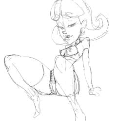 1girls breasts clothing coolerinker earrings elbow_gloves female hoop_earrings inker_comics inkershike jewelry jimmy_neutron_boy_genius judy_neutron lips long_hair makeup milf naughty_face nipples piercing short_shorts shorts sitting sketch small_breasts solo spread_legs thighhighs underwear unfinished